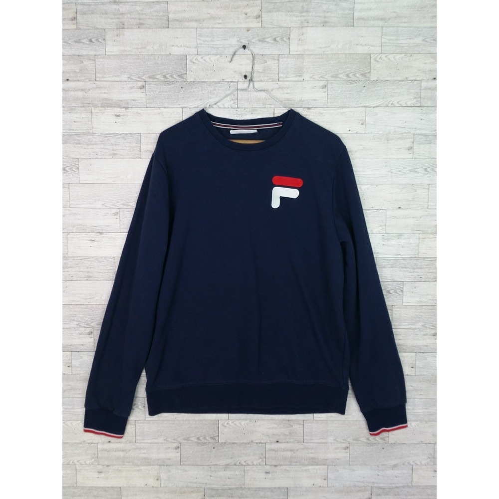 Vintage Men's Fila Navy Blue Red White Cotton Sweatshirt Sweater Top Size Medium